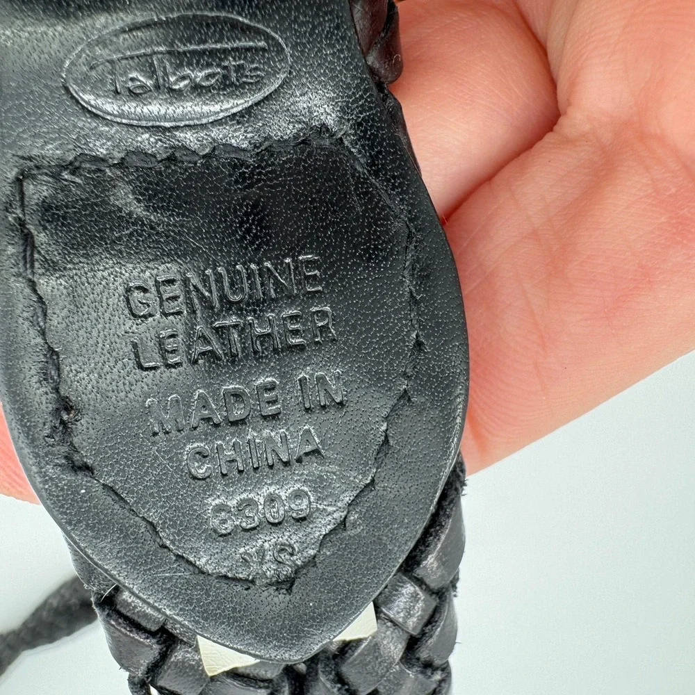 Talbots Genuine Leather Braided Belt Solid Brass Buckle Black XS VTG 6309‎ Boho